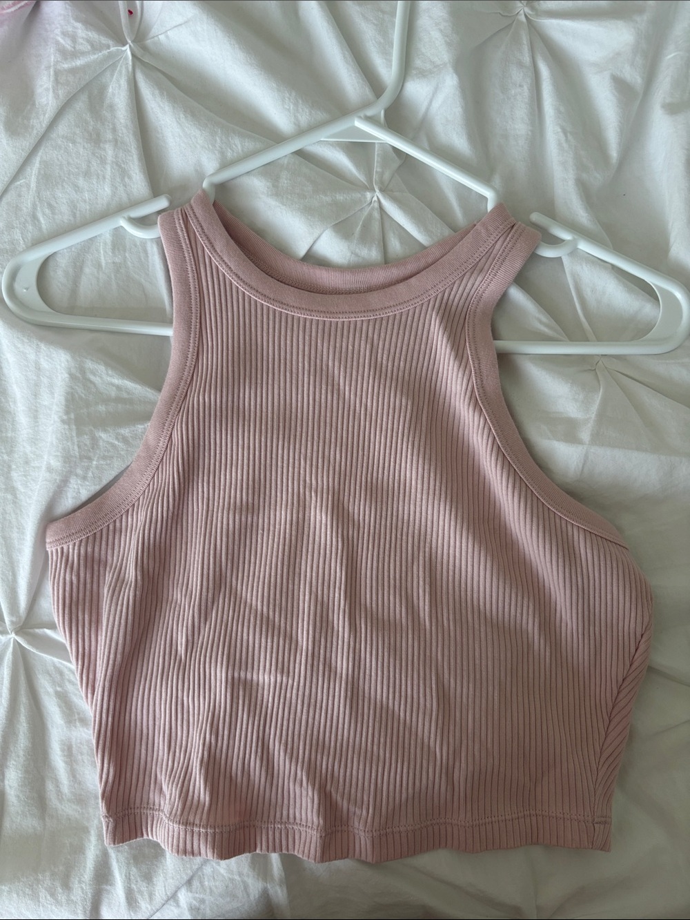 Uniqlo Ribbed High-Neck Crop Tank in Light Dusty Pink